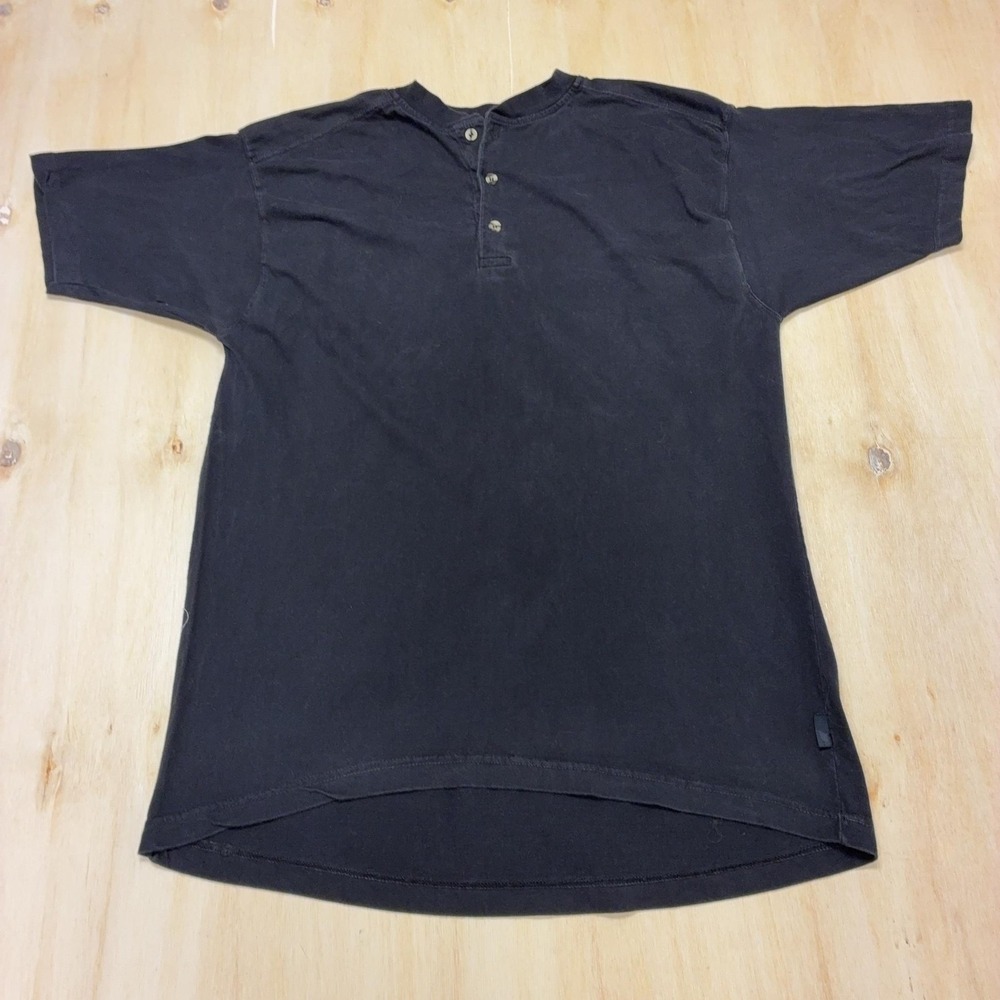 Vintage Zip Code Shirt Mens Large Black Henley Short Sleeve Cotton Tee T-Shirt